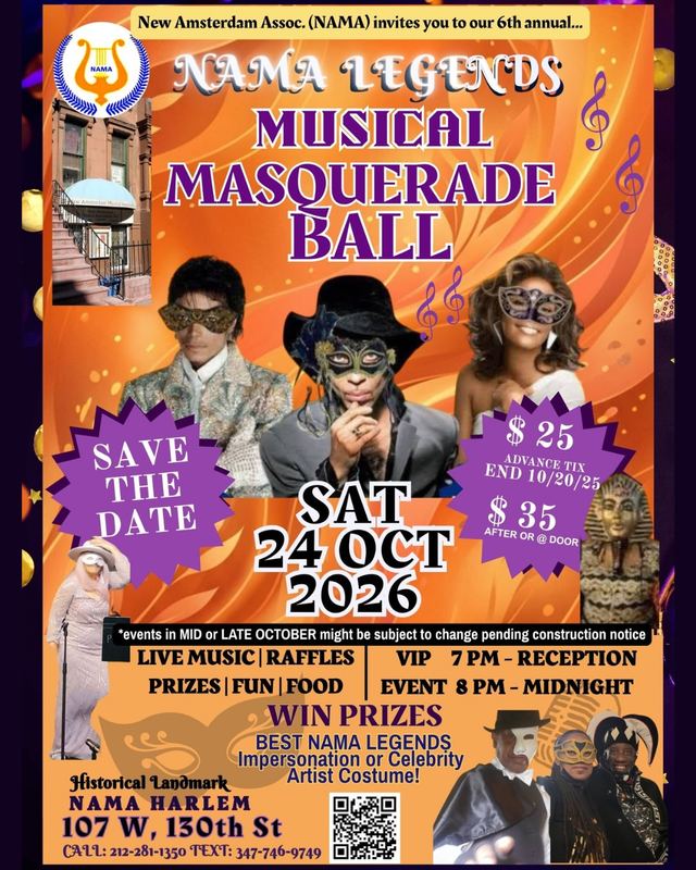 NAMA LEGENDS MUSICAL MASQUERADE BALL, Sat, Oct 24, NAMA Harlem, Harlem