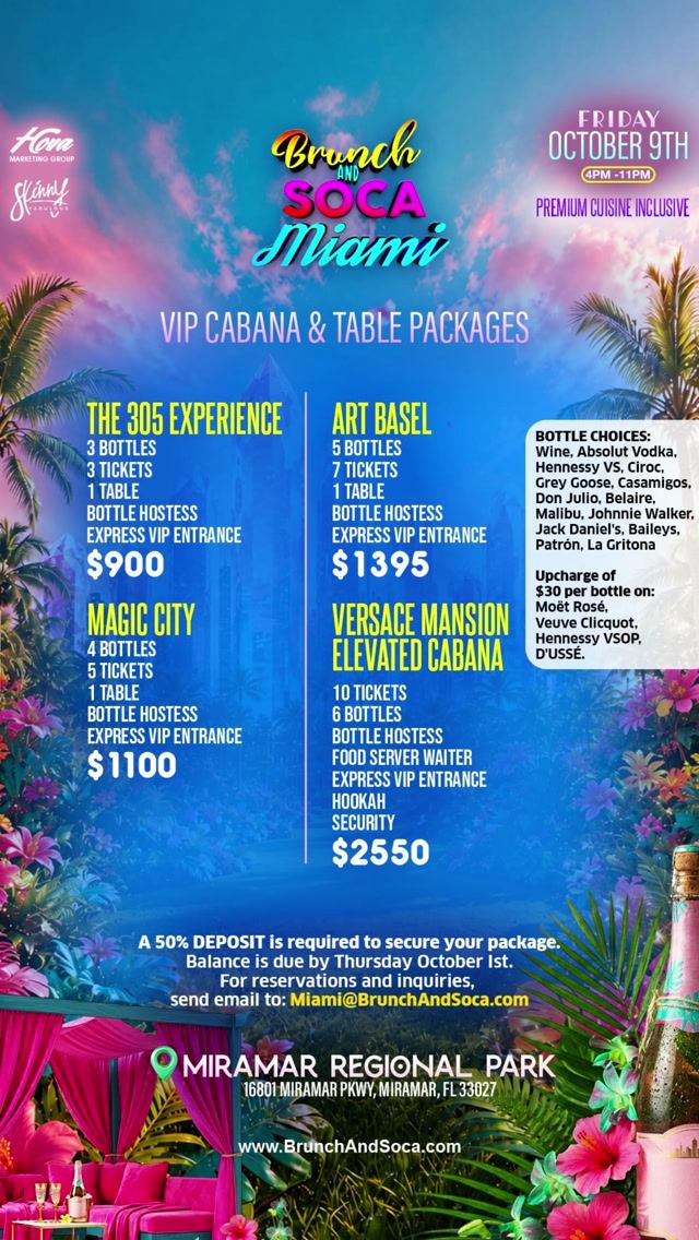 Brunch Soca Miami, Fri, Oct 9, Miramar Regional Park
