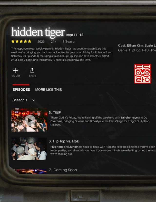 hidden tiger, Sat, Sep 12, Hidden Tiger, East Village
