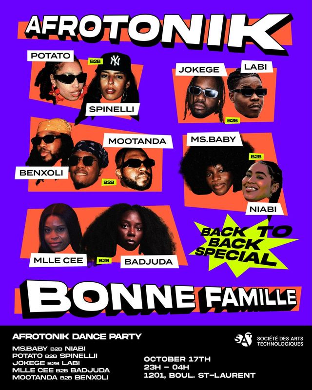 AFROTONIK x BONNE FAMILLE, Sat, Oct 17, Société des arts technologiques