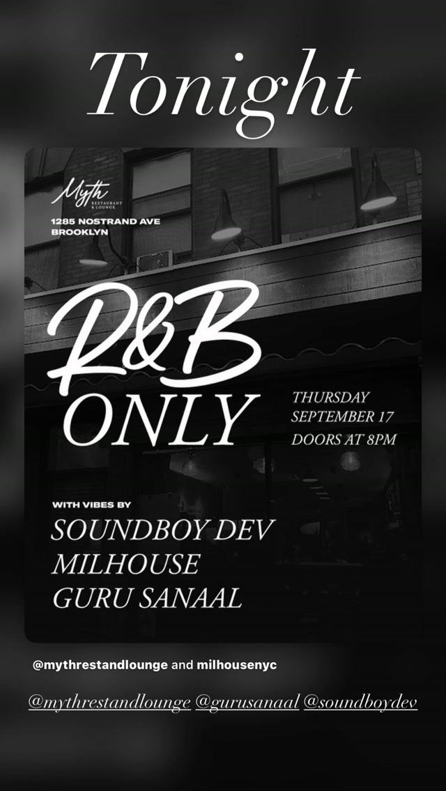 R&B ONLY, Thu, Sep 17, Myth Restaurant & Lounge, Flatbush