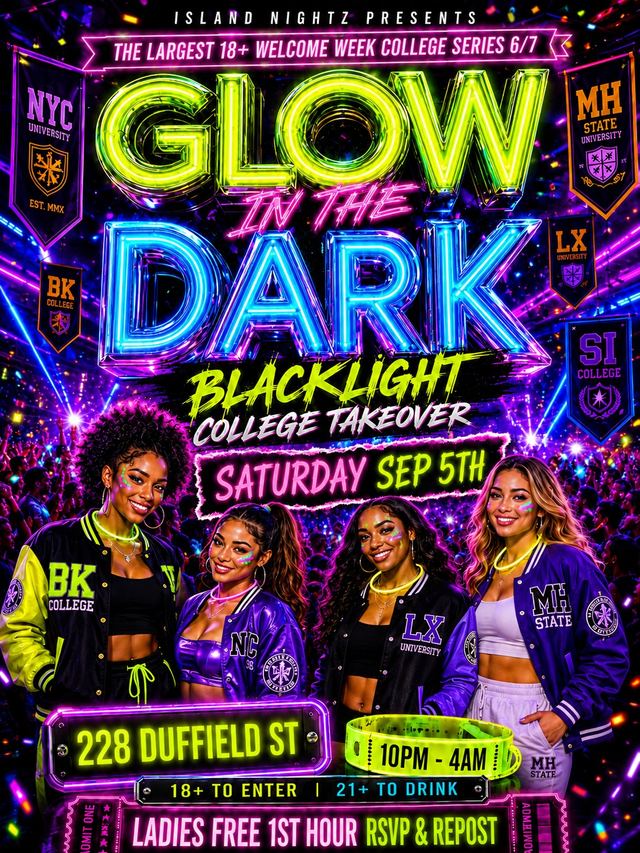GLOW IN THE DARK BLACKLIGHT COLLEGE TAKEOVER, Sat, Sep 5, 228 Duffield St, Downtown Brooklyn