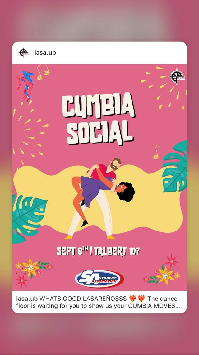 Cumbia Social, Wed, Sep 9, Talbert 107, Getzville