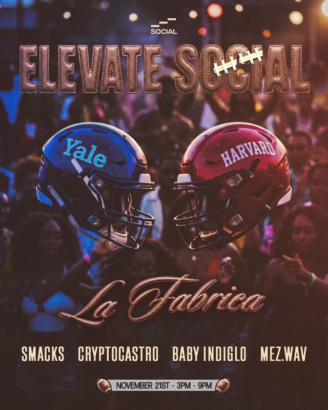 Elevate Social: Harvard Yale Day Party, Sat, Nov 21, La Fabrica