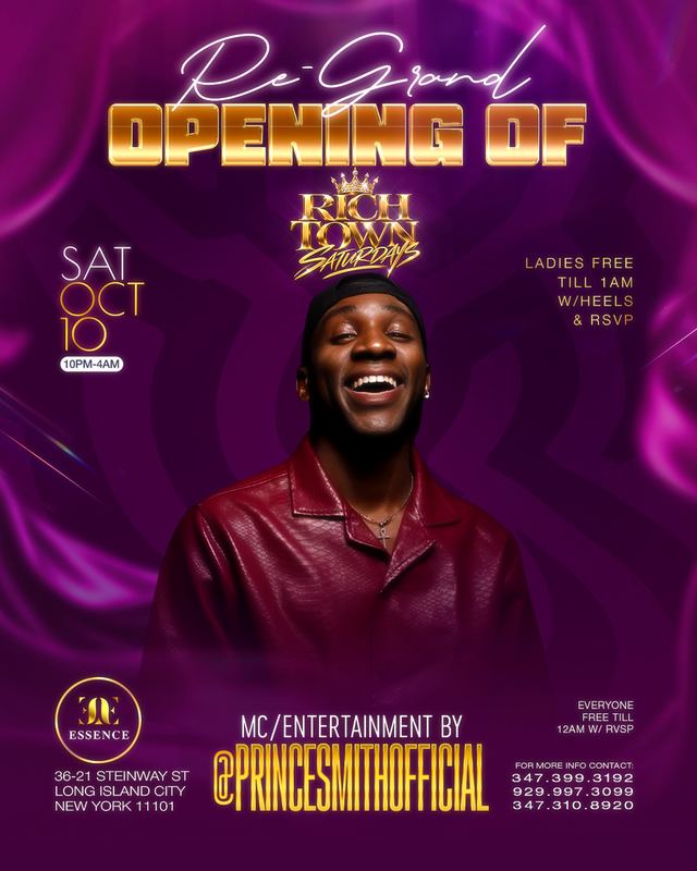 Rich Town Saturdays, Sat, Oct 10, Essence, Astoria
