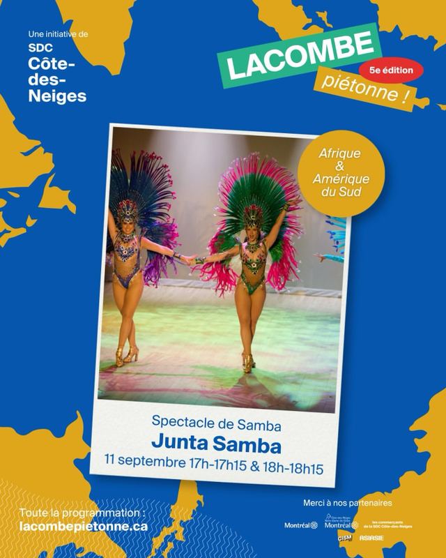 Spectacle de Samba Junta Samba, Fri, Sep 11, Avenue Lacombe (Espace scène, entre l'avenue Gatineau et Côte-des-Neiges), Côte-Des-Neiges—Notre-Dame-De-Grâce