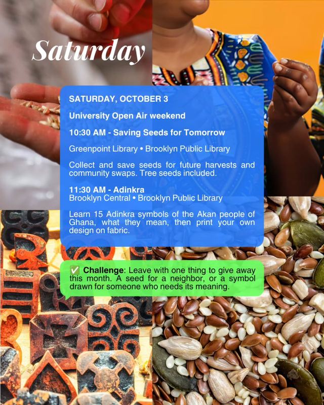Adinkra, Sat, Oct 3, Central Library, Info Commons