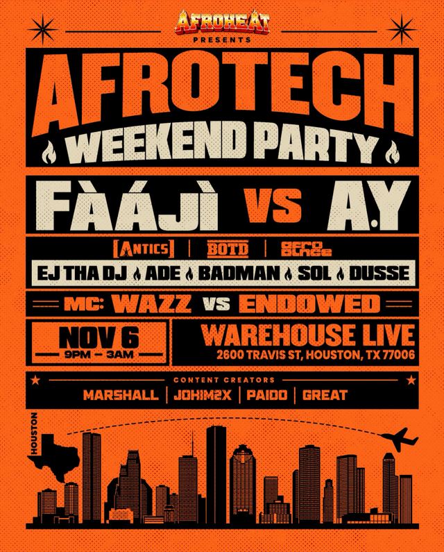 Afrotech Weekend Party Fàájì vs A.Y, Fri, Nov 6, Warehouse Live