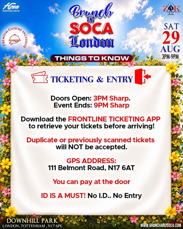 Brunch and Soca London, Sat, Aug 29, Downhill Park, Tottenham