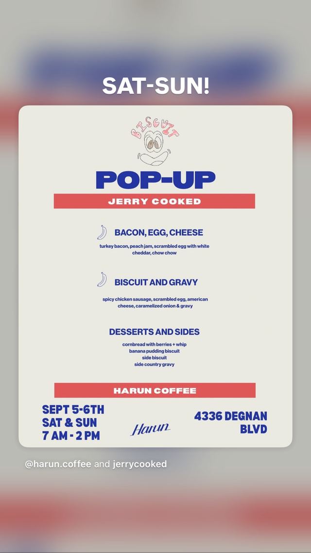 Jerry Cooked Pop-Up, Sat, Sep 5 – Sun, Sep 6, Harun Coffee, South Los Angeles
