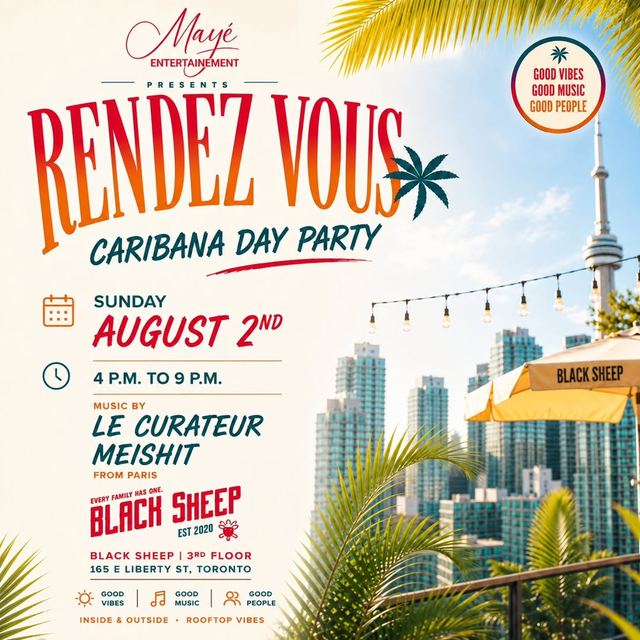 RENDEZ VOUS CARIBANA DAY PARTY, Sun, Aug 2, Blacksheepto, Liberty Village
