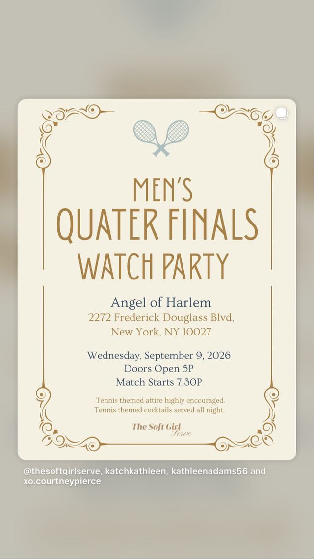 Men's Quater Finals Watch Party, Wed, Sep 9, Angel of Harlem, Harlem