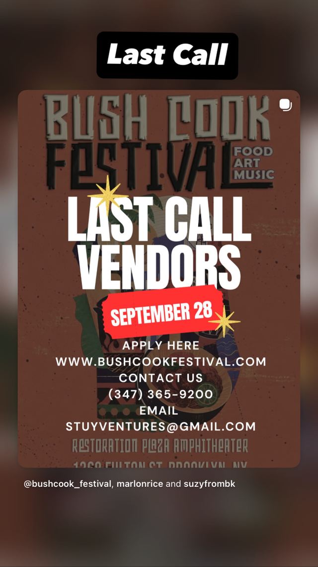 Bush Cook Festival, Mon, Sep 28, Restoration Plaza, Brooklyn